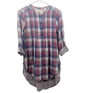 Anthropologie NWT Holding Horses Halfpenny Tunic Top Blue Plaid High Lo Hem Sz 0